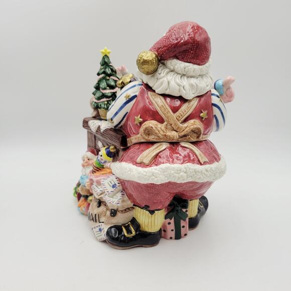 FITZ & FLOYD Santas Workshop Cookie Jar of Santa Admiring the Toys Rare Vtg - Picture 7 of 14